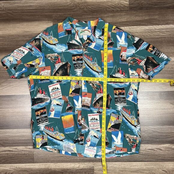 Vintage Paradise Found Hawaiian Vacation Steamboats Postcard Rayon Shirt Sz XL - Picture 3 of 7